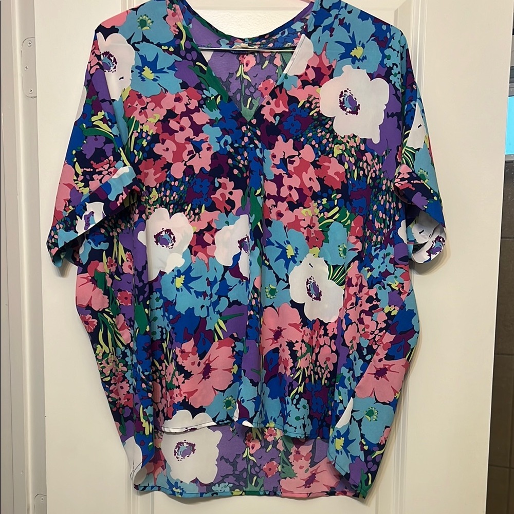 JODIFL Blue and Pink Blouse Top